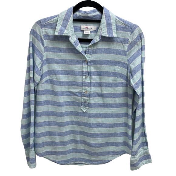 Vineyard Vines Linen Blend Striped Popover Top Size 0 - Picture 1 of 6
